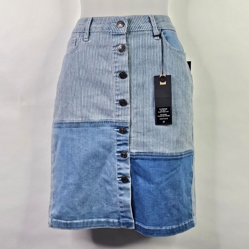 NWT Buffalo David Bitton Catherine Stripe Denim Patch Skirt